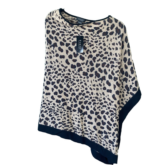 Forte Cashmere Poncho Shawl Sweater One Size Brown Animal Print Classic Chic - Picture 1 of 9